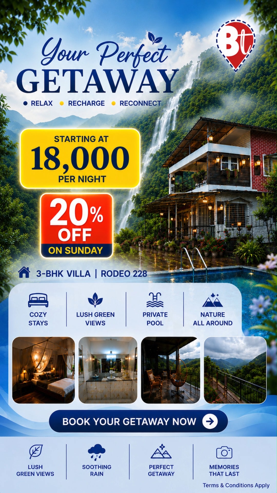 Escape the routine and embrace the beauty of the monsoon! 🌧️💚 Enjoy lush green views, soothing rain, a private pool, cozy stays & breathtaking nature — all in one perfect getaway. 🏊‍♂️⛰️

🏡 3-BHK Villa | Rodeo 228
💰 Starting at ₹18,000 per night
🔥 20% OFF on Sunday

✨ Relax • Recharge • Reconnect
📸 Create memories that last!

📞 Book Your Escape Now!
85912 97379

#MonsoonEscape #MonsoonGetaway #VillaStay #WeekendGetaway #PrivatePoolVilla #AlibaugGetaway #NatureStay #TravelMaharashtra #BreakationTrips #WeekendVibes #MonsoonVibes